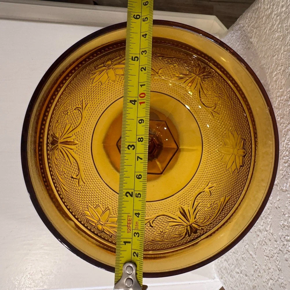Vintage Tiara Amber Pedestal Footed Large Candy Dish Indian Glass‎